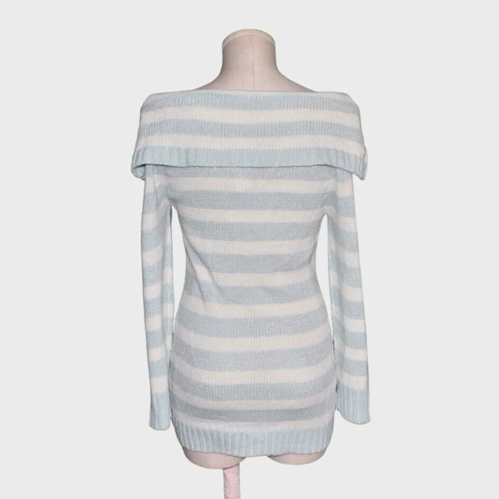 NWT BONGO Metallic Lurex Striped Off Shoulder‎ Tunic Sweater - Picture 3 of 5